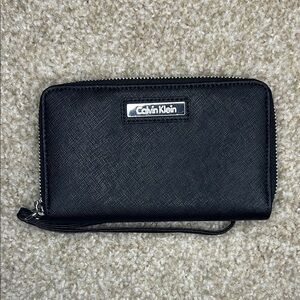 Calvin Klein Black Zip Wristlet Wallet with Silver Logo